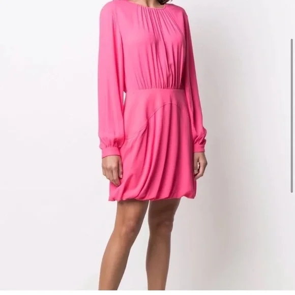 stella mccartney gathered mini dress hot pink small long sleeve wedding guest - Picture 1 of 8